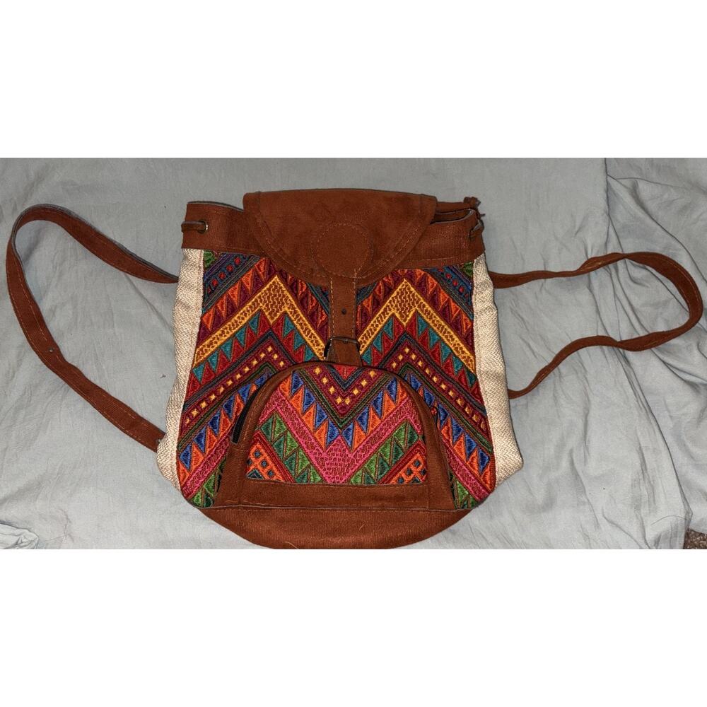 Handmade Boho Embroidered Leather Backpack Purse Festival Western Hippie Bag
